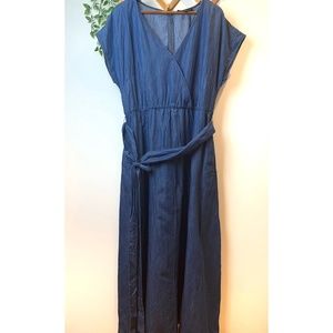 ELOQUII Denim Faux Wrap Midi Dress